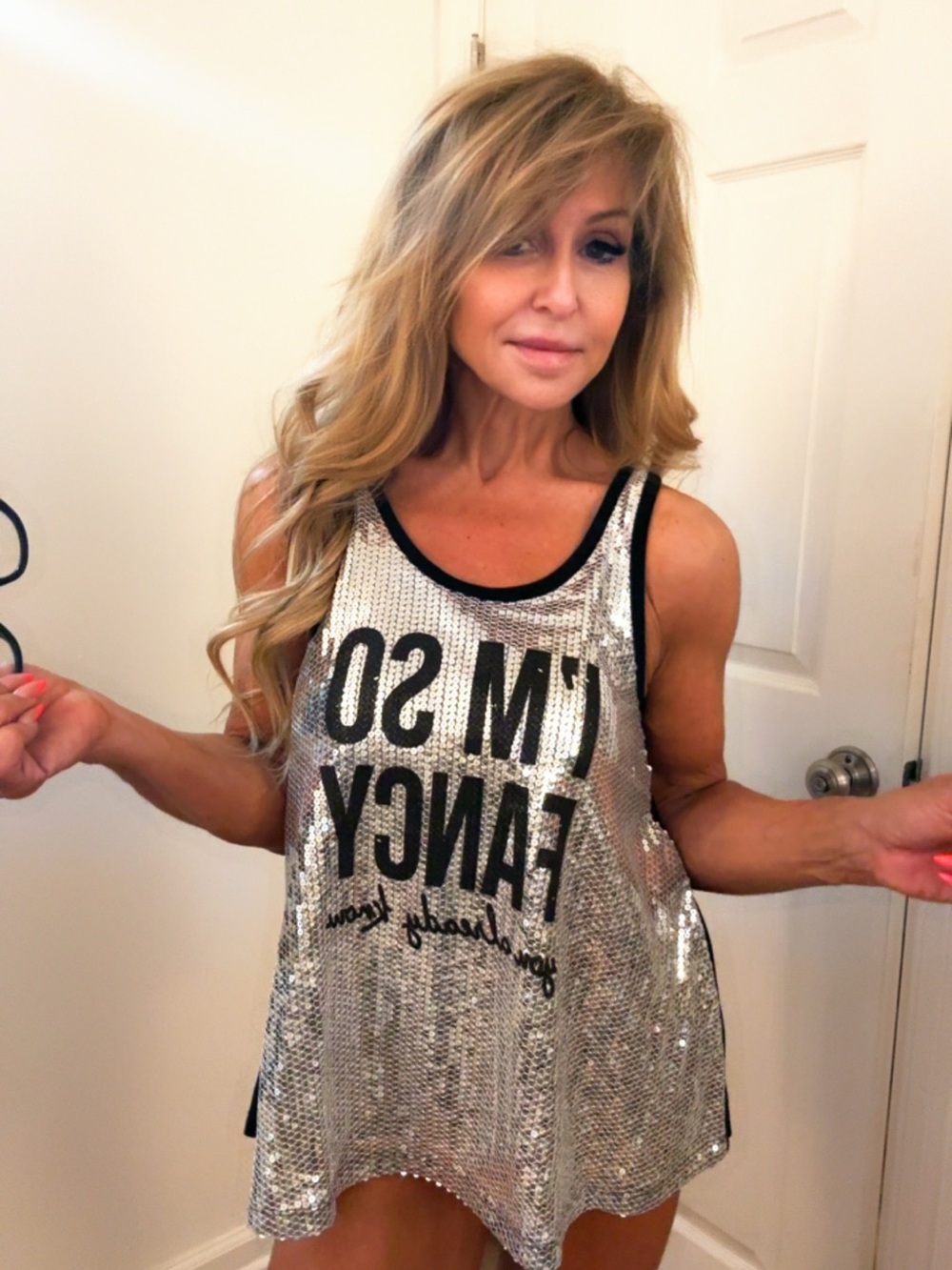Windsor Silver Sequin Tank with Black Graphic